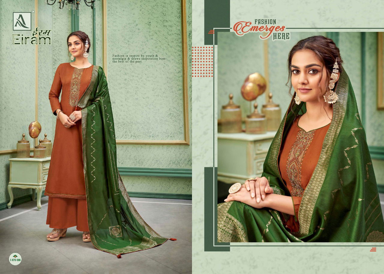 Alok Eiram Jam Cotton Fancy Festive Wear Fancy Embroidery Designer Dress Material